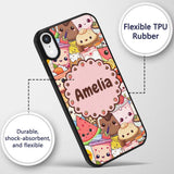 Cute Kawaii Food Characters Sushi Drinks Desserts Custom Name Protective Phone Case Mobile Cover Durable Everyday Smartphone Shock Resistant