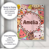 Personalised Name Cute Kawaii Food Characters Custom Unique Gift Idea Modern Room Accent Canvas Wall Art Print Decor Picture Ready to Hang