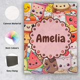 Personalised Name Cute Kawaii Food Characters Custom Unique Gift Idea Modern Room Accent Canvas Wall Art Print Decor Picture Ready to Hang