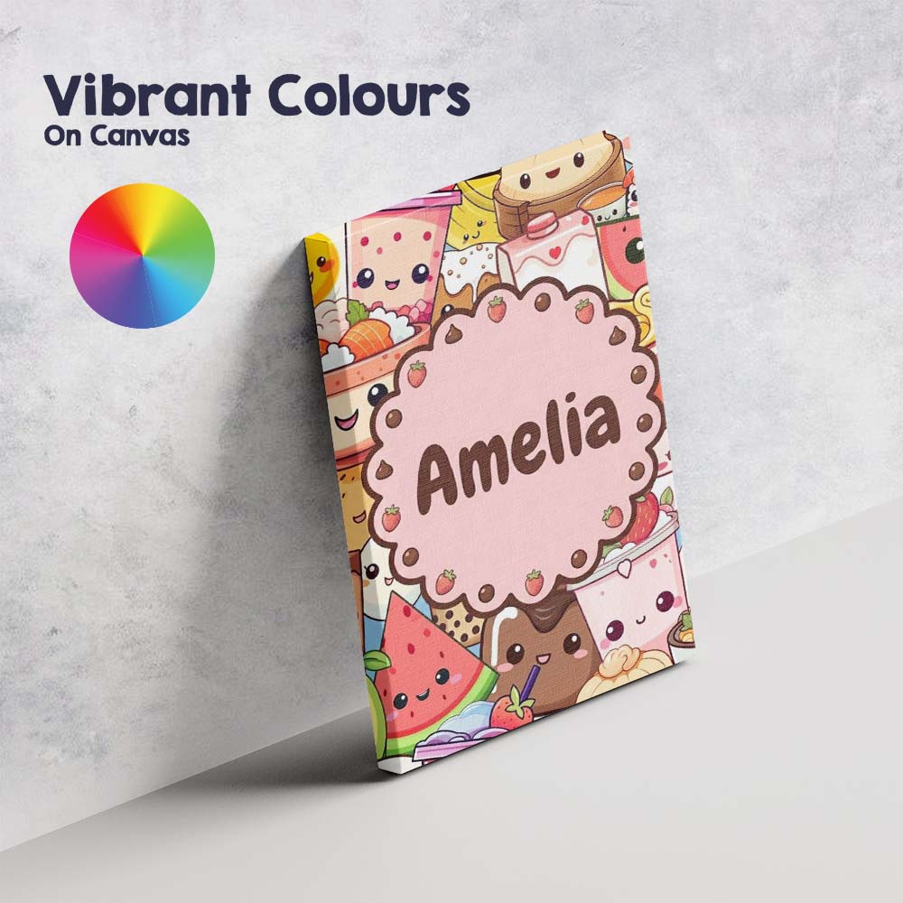 Personalised Name Cute Kawaii Food Characters Custom Unique Gift Idea Modern Room Accent Canvas Wall Art Print Decor Picture Ready to Hang