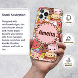 Cute Kawaii Food Characters Sushi Drinks Desserts Custom Name Protective Phone Case Mobile Cover Durable Everyday Smartphone Shock Resistant