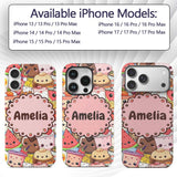 Cute Kawaii Food Characters Sushi Drinks Desserts Custom Name Protective Phone Case Mobile Cover Durable Everyday Smartphone Shock Resistant