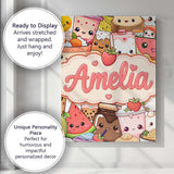 Personalised Name Cute Kawaii Food Characters Custom Unique Gift Idea Modern Room Accent Canvas Wall Art Print Decor Picture Ready to Hang