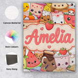 Personalised Name Cute Kawaii Food Characters Custom Unique Gift Idea Modern Room Accent Canvas Wall Art Print Decor Picture Ready to Hang