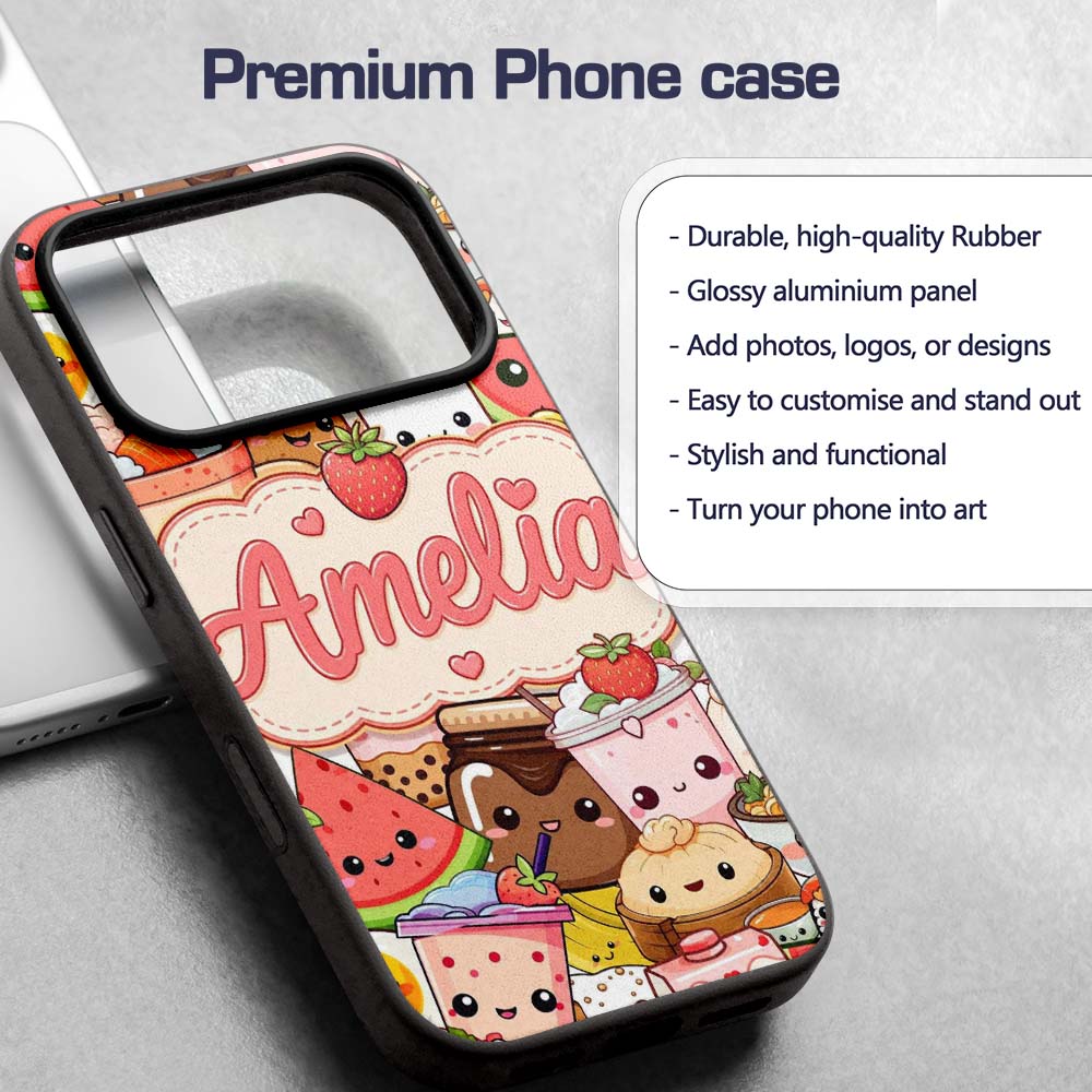 Cute Kawaii Food Characters Sushi Drinks Desserts Custom Name Protective Phone Case Mobile Cover Durable Everyday Smartphone Shock Resistant