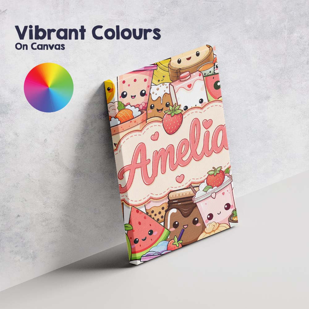 Personalised Name Cute Kawaii Food Characters Custom Unique Gift Idea Modern Room Accent Canvas Wall Art Print Decor Picture Ready to Hang