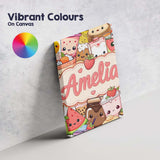 Personalised Name Cute Kawaii Food Characters Custom Unique Gift Idea Modern Room Accent Canvas Wall Art Print Decor Picture Ready to Hang