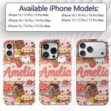 Cute Kawaii Food Characters Sushi Drinks Desserts Custom Name Protective Phone Case Mobile Cover Durable Everyday Smartphone Shock Resistant