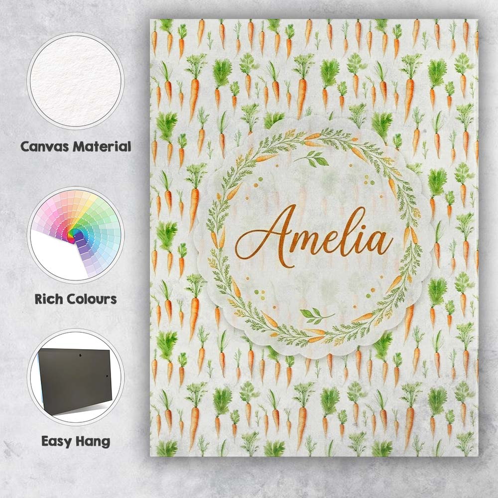 Personalised Name Clean White Background Carrot and Herb Botanical Custom  Unique Canvas Wall Art Print Decor Picture Ready to Hang