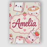Personalised Name Cute Strawberry Cat Custom Modern Room Accent Creative Decorator Style Canvas Wall Art Print Decor Picture Ready to Hang