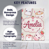 Personalised Name Cute Strawberry Cat Custom Modern Room Accent Creative Decorator Style Canvas Wall Art Print Decor Picture Ready to Hang