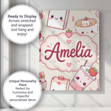 Personalised Name Cute Strawberry Cat Custom Modern Room Accent Creative Decorator Style Canvas Wall Art Print Decor Picture Ready to Hang
