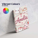 Personalised Name Cute Strawberry Cat Custom Modern Room Accent Creative Decorator Style Canvas Wall Art Print Decor Picture Ready to Hang
