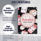 Personalised Name Cute Strawberry Cat Custom Modern Room Accent Creative Decorator Style Canvas Wall Art Print Decor Picture Ready to Hang