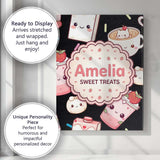 Personalised Name Cute Strawberry Cat Custom Modern Room Accent Creative Decorator Style Canvas Wall Art Print Decor Picture Ready to Hang