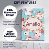 Personalised Name Cute Strawberry Cat Custom Modern Room Accent Creative Decorator Style Canvas Wall Art Print Decor Picture Ready to Hang