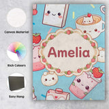 Personalised Name Cute Strawberry Cat Custom Modern Room Accent Creative Decorator Style Canvas Wall Art Print Decor Picture Ready to Hang