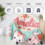 Cute Strawberry Cat Coffee Cups Mint Kawaii Seamless Pattern Name  Personalised Custom Name Super Soft Fleece Blanket Bed Sofa Throw