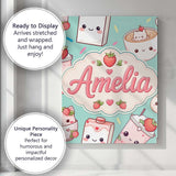 Personalised Name Cute Strawberry Cat Custom Modern Room Accent Creative Decorator Style Canvas Wall Art Print Decor Picture Ready to Hang