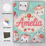 Personalised Name Cute Strawberry Cat Custom Modern Room Accent Creative Decorator Style Canvas Wall Art Print Decor Picture Ready to Hang
