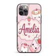 Cute Strawberry Cat Coffee Cups Soft Pink Kawaii Custom Name Protective Phone Case Mobile Cover Durable Everyday Smartphone Shock Resistant
