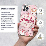 Cute Strawberry Cat Coffee Cups Soft Pink Kawaii Custom Name Protective Phone Case Mobile Cover Durable Everyday Smartphone Shock Resistant