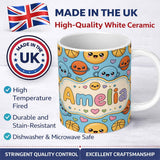 Personalized Custom Name Cute Kawaii Planets Basketball Pattern Fun Sports Seamless Pattern 11oz Ceramic Coffee Tea Mug White Large Handle