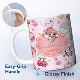 Personalized Custom Name Cute Cupid Angels Hearts Sweets Balloon Love Elements Light Grey 11oz Ceramic Coffee Tea Mug White Large Handle