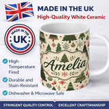 Personalized Custom Name Classic Christmas Trees Ornaments Gifts Snowflakes Festive Seamless 11oz Ceramic Coffee Tea Mug White Large Handle