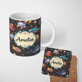 Personalized Custom Name Kid Scuba Diver Submarine Jellyfish Ocean Animal Charcoal Bubble 11oz Ceramic Coffee Tea Mug White Large Handle