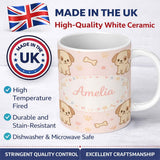 Personalized Custom Name Cute Puppy Dog Cartoon Animal Pattern Thoughtful Gift Idea Lovely 11oz Ceramic Coffee Tea Mug White Large Handle