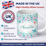 Personalized Custom Name Cute Blue and Pink Butterflies with Heart Accents Seamless Pattern 11oz Ceramic Coffee Tea Mug White Large Handle