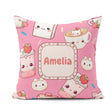 Custom Name Cute Strawberry Cat Cups Bright Pink Kawaii Seamless Square Filled Cushion Throw Pillow Sofa Bed Home Decor Zip Washable UK Made