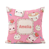 Custom Name Cute Strawberry Cat Cups Bright Pink Kawaii Seamless Square Filled Cushion Throw Pillow Sofa Bed Home Decor Zip Washable UK Made