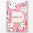 Cute Strawberry Cat Coffee Cups Bright Pink Kawaii Seamless Pattern  Personalised Custom Name Super Soft Fleece Blanket Bed Sofa Throw