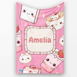 Cute Strawberry Cat Coffee Cups Bright Pink Kawaii Seamless Pattern  Personalised Custom Name Super Soft Fleece Blanket Bed Sofa Throw