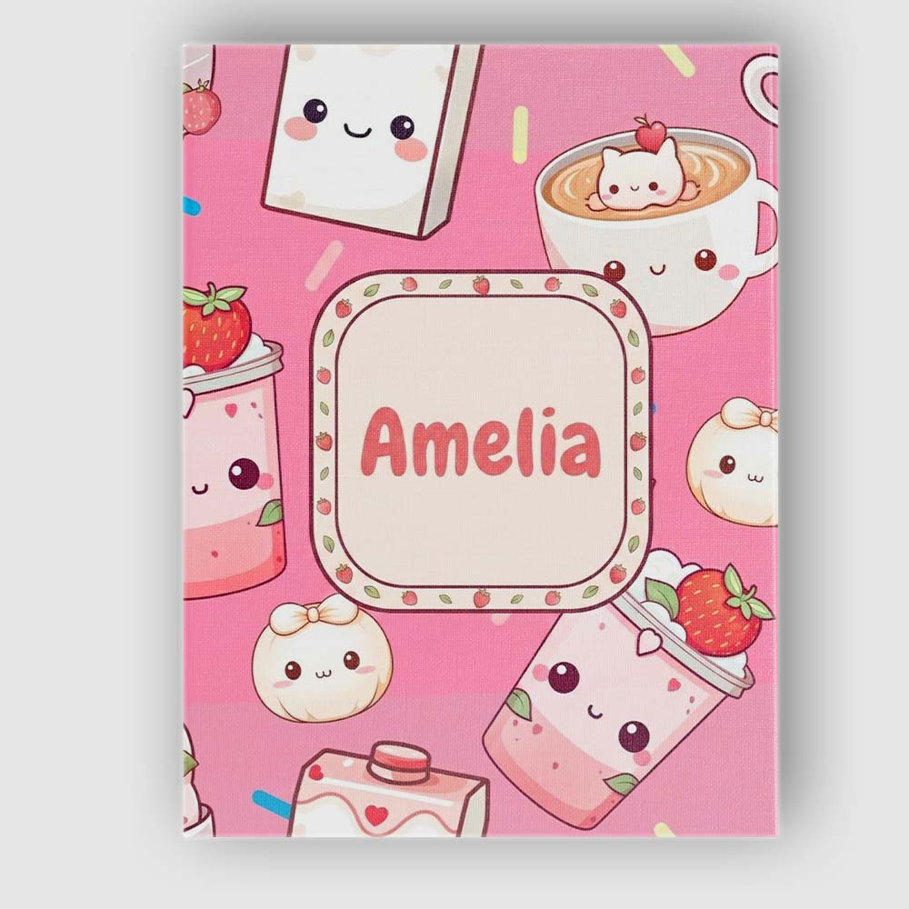 Personalised Name Cute Strawberry Cat Custom Modern Room Accent Creative Decorator Style Canvas Wall Art Print Decor Picture Ready to Hang