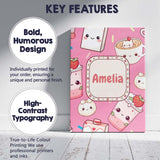 Personalised Name Cute Strawberry Cat Custom Modern Room Accent Creative Decorator Style Canvas Wall Art Print Decor Picture Ready to Hang