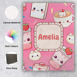 Personalised Name Cute Strawberry Cat Custom Modern Room Accent Creative Decorator Style Canvas Wall Art Print Decor Picture Ready to Hang