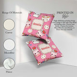 Custom Name Cute Strawberry Cat Cups Bright Pink Kawaii Seamless Square Filled Cushion Throw Pillow Sofa Bed Home Decor Zip Washable UK Made