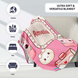 Cute Strawberry Cat Coffee Cups Bright Pink Kawaii Seamless Pattern  Personalised Custom Name Super Soft Fleece Blanket Bed Sofa Throw