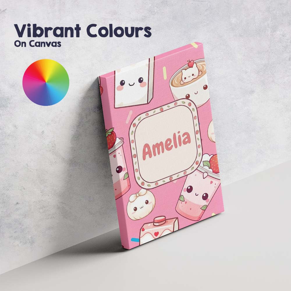 Personalised Name Cute Strawberry Cat Custom Modern Room Accent Creative Decorator Style Canvas Wall Art Print Decor Picture Ready to Hang