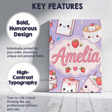Personalised Name Cute Strawberry Cat Custom Modern Room Accent Creative Decorator Style Canvas Wall Art Print Decor Picture Ready to Hang