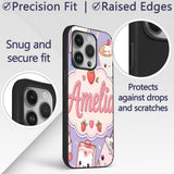 Cute Strawberry Cat Coffee Cups Purple Kawaii Custom Name Protective Phone Case Mobile Cover Durable Everyday Smartphone Shock Resistant