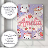 Personalised Name Cute Strawberry Cat Custom Modern Room Accent Creative Decorator Style Canvas Wall Art Print Decor Picture Ready to Hang