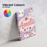 Personalised Name Cute Strawberry Cat Custom Modern Room Accent Creative Decorator Style Canvas Wall Art Print Decor Picture Ready to Hang