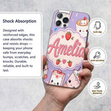 Cute Strawberry Cat Coffee Cups Purple Kawaii Custom Name Protective Phone Case Mobile Cover Durable Everyday Smartphone Shock Resistant