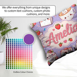 Custom Name Strawberry Cat Cups Purple Kawaii Seamless Pattern Square Filled Cushion Throw Pillow Sofa Bed Home Decor Zip Washable UK Made