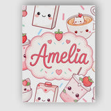Personalised Name Cute Strawberry Cat Custom Modern Room Accent Creative Decorator Style Canvas Wall Art Print Decor Picture Ready to Hang