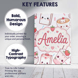 Personalised Name Cute Strawberry Cat Custom Modern Room Accent Creative Decorator Style Canvas Wall Art Print Decor Picture Ready to Hang